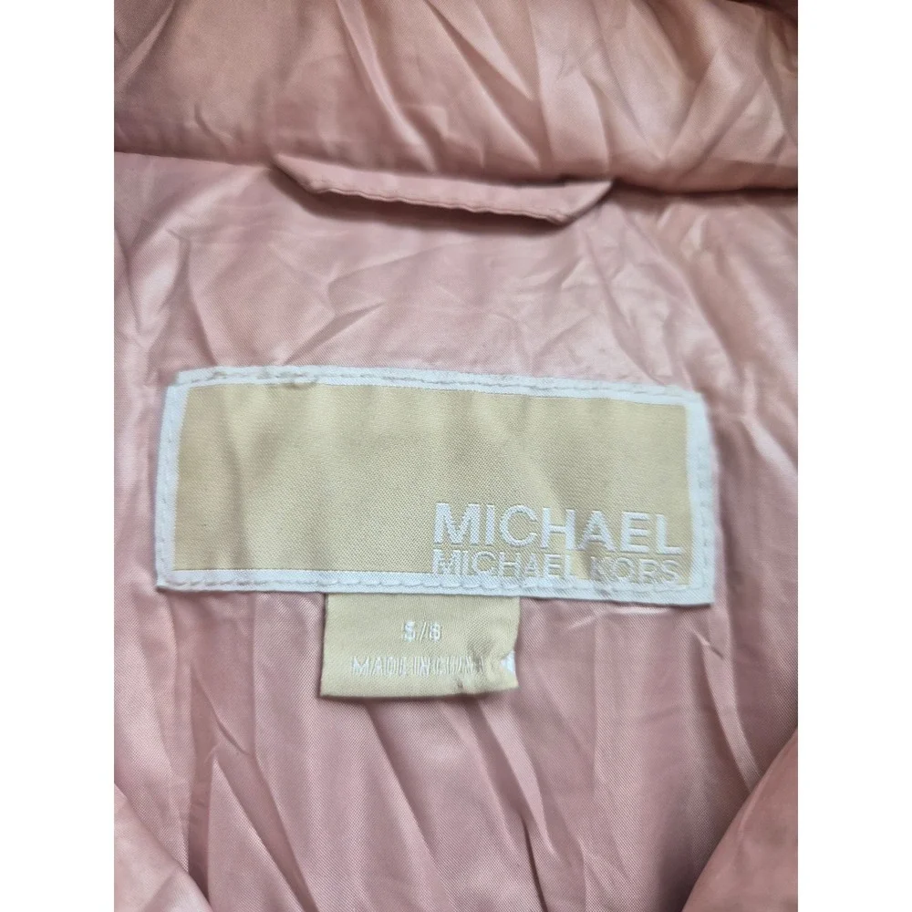 Michael Kors Puffer Jacket Girls Small Pink Faux Fur Hooded Full Zip Winter
